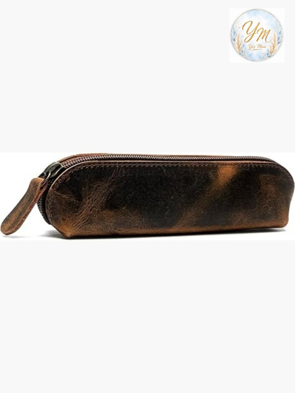 Vintage Leather Round Pencil Pouch Case – 7" Zipper Holder